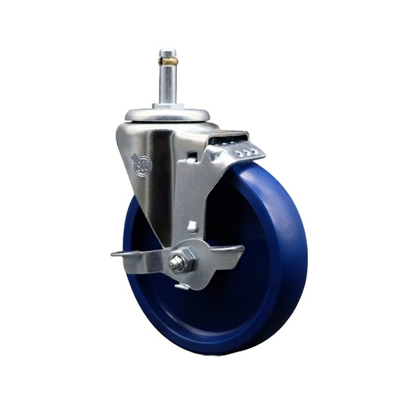 5'' Solid Poly Wheel Swivel 7/16'' Grip Ring Stem Caster with Brake